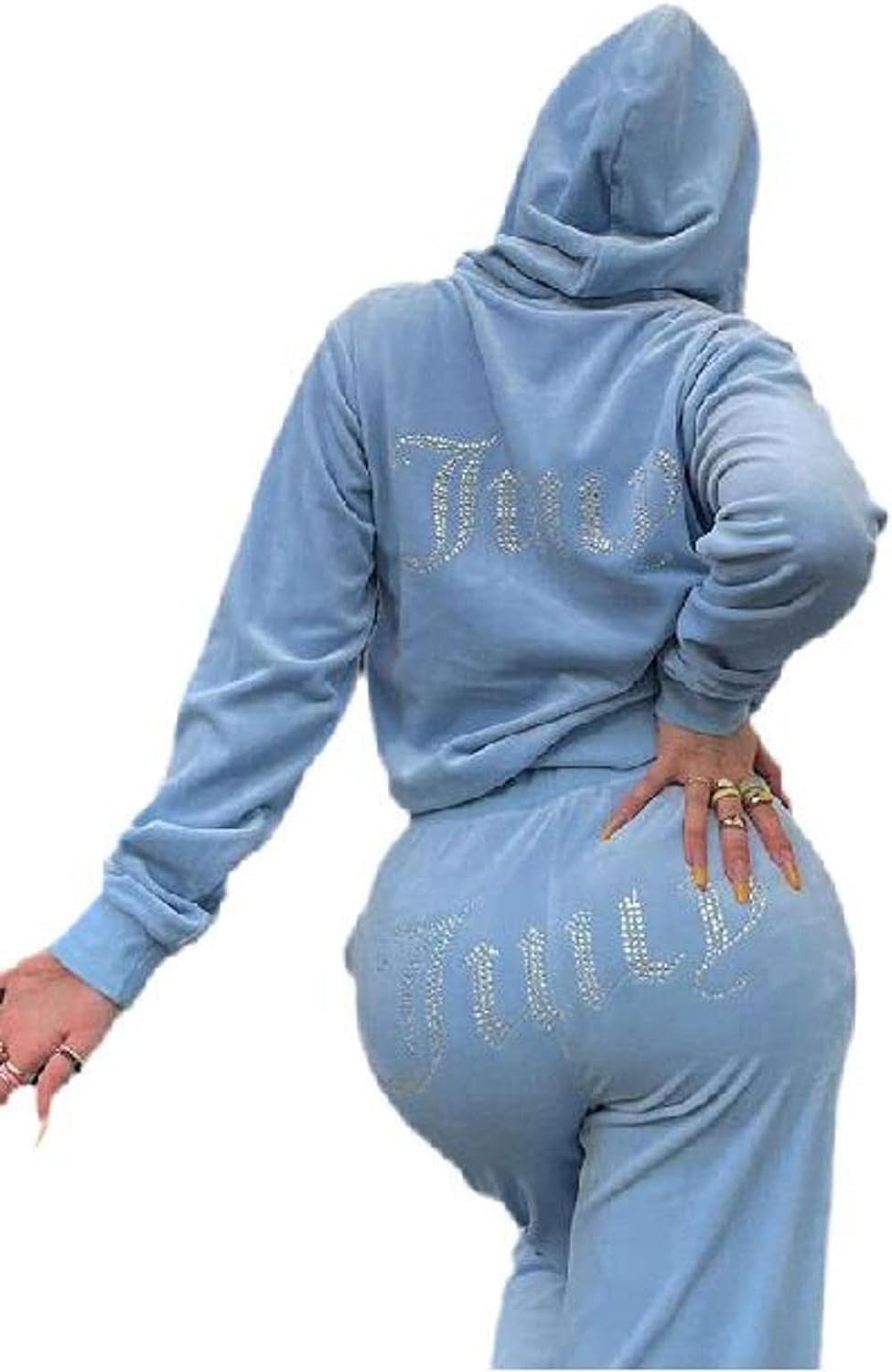 Velvet Letter Rhinestone Tracksuit Women's Fashion SetFull Zipper BM Hoodies & Jogger Pants Two Piece Set