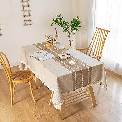 Miniatura 2 de Sayopin Mantel rectangular de granja, resistente al agua, rústico, de lino, de algodón, sin arrugas, antidecoloración, lavable, para decoración de