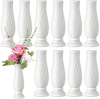 10 Pack Composite Plastic Flower Vases Bulk White Small Boho Floral Vases for Dried Flower Bouquet Pampas Grass Centerpieces Fall Wedding Party Living Room Decor(Vintage)