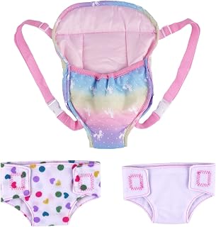 BABESIDE Doll Carrier with 2 Diapers - Adjustable Baby Doll Accessories for 12-15 Inch Dolls, Pretend Play Set for Girls