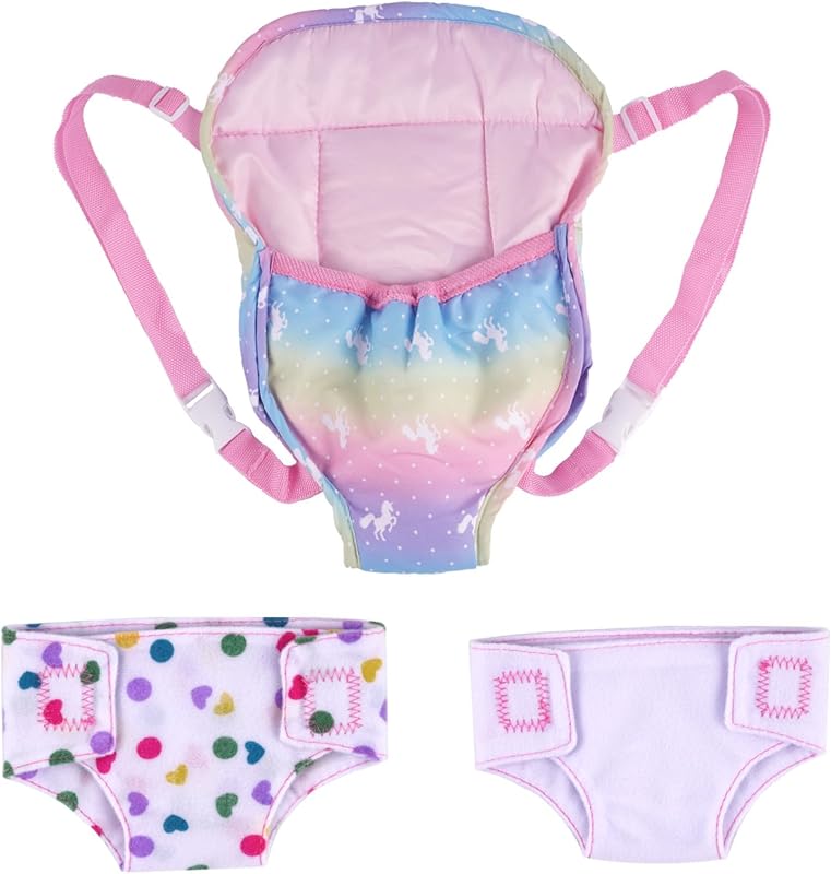 BABESIDE 12-15 Inch Doll Carrier with 2 Doll Diapers | Baby Dolls Accessories Set, Doll Carrier with 2 Doll Diapers, for 12-15 Inch Dolls, Pretend Play Gift for Girls