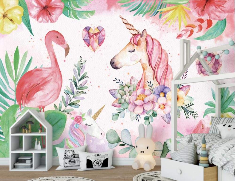 Papier peint flamant rose licorne 430x300 cm pour décoration de chambre