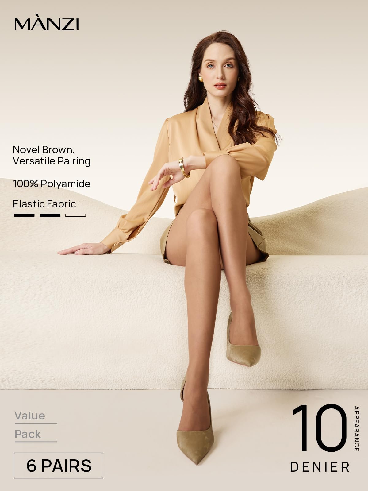 MANZI 6 Pairs Women's 20D Sheer Silky Pantyhose Run Resistant Nylon Tights High Waist Stockings with Control Top