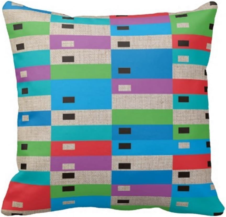 Decorative Couch Cushion Cover with Zipper Both Sides Same Pattern Square Cotton Linen 16x16 Inch
