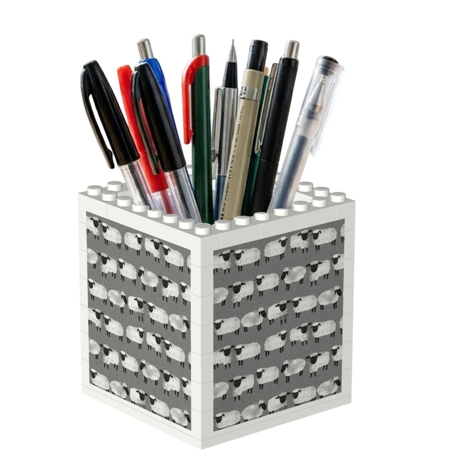 Poadnly Sheep Kids Grey Gender Neutral Farm Animals, Pen Pot Pencil Holder for Office Home School, Compact Desk Organiser for Office Stationery