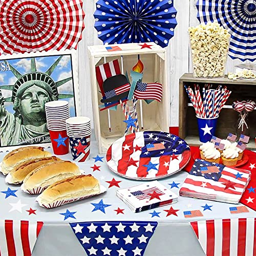 Image of 300Pcs Patriotic Confetti Christmas American Flag with Glitter Stars Scatter Paper Red White Blue Table Decor for USA Xmas Holiday New Year Labor Day Veterans Day Birthday Party Decoration Supplies