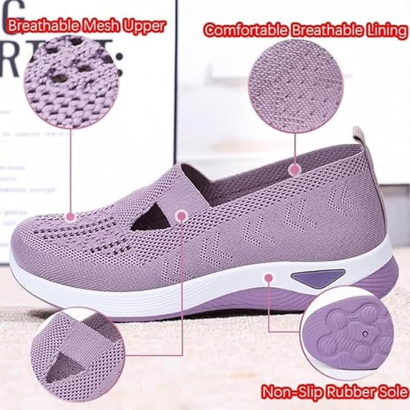 Summer Breathable Non-Slip Soft Sole Elderly Shoes, Women's Casual Orthopedic Walking Flats for Middle-Aged and Seniors, Old Women Mesh Comfortable Slip-on Sneakers with Arch Support4