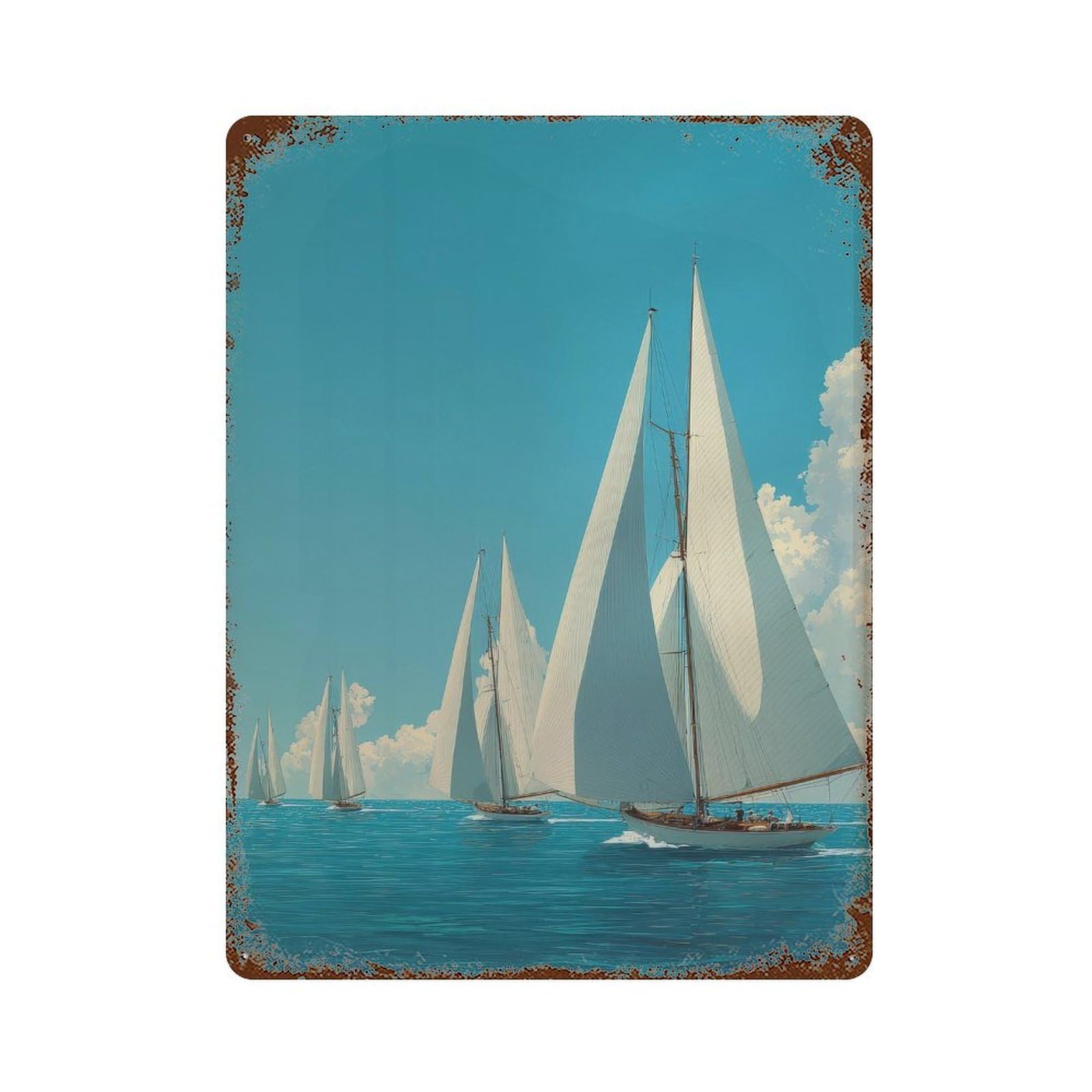 xiaoxiaoshen Sailing Boats. Nautical Coastal Wall Decor Art Metal Tin Poster Modern Home Decor Art Home Bar Shop Decorations Vintage Sign 40x30cm
