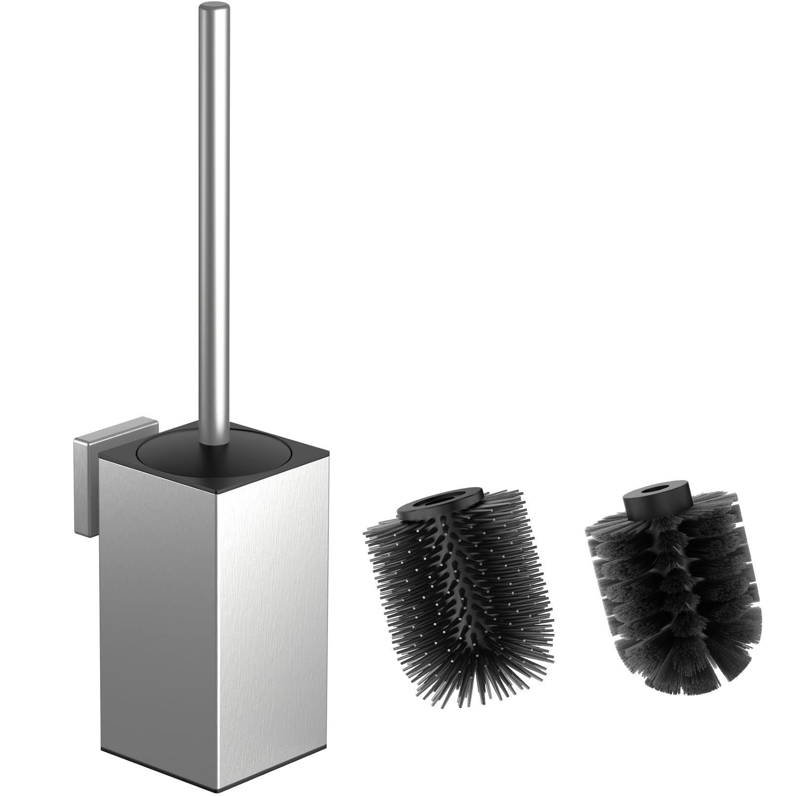 ovimar Toiletborstel Glittertind | Gunmetal | Wandhouder zonder boren | Siliconen wc-borstel | Toiletborstel met ventilatiefunctie | om te plakken | van roestvrij staal | wc-borstelkop verwisselbaar