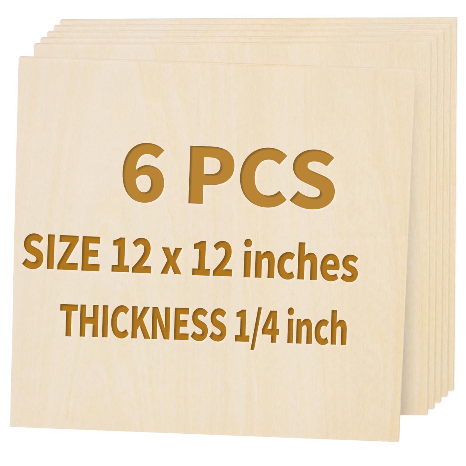 6PACK Basswood Sheets for Crafts - 12 x 12 x 1/4 inch Plywood Sheets Unfinished Bass Wood Boards for Laser Cutting, Wood Burning - 300 x 300 x 6mm
