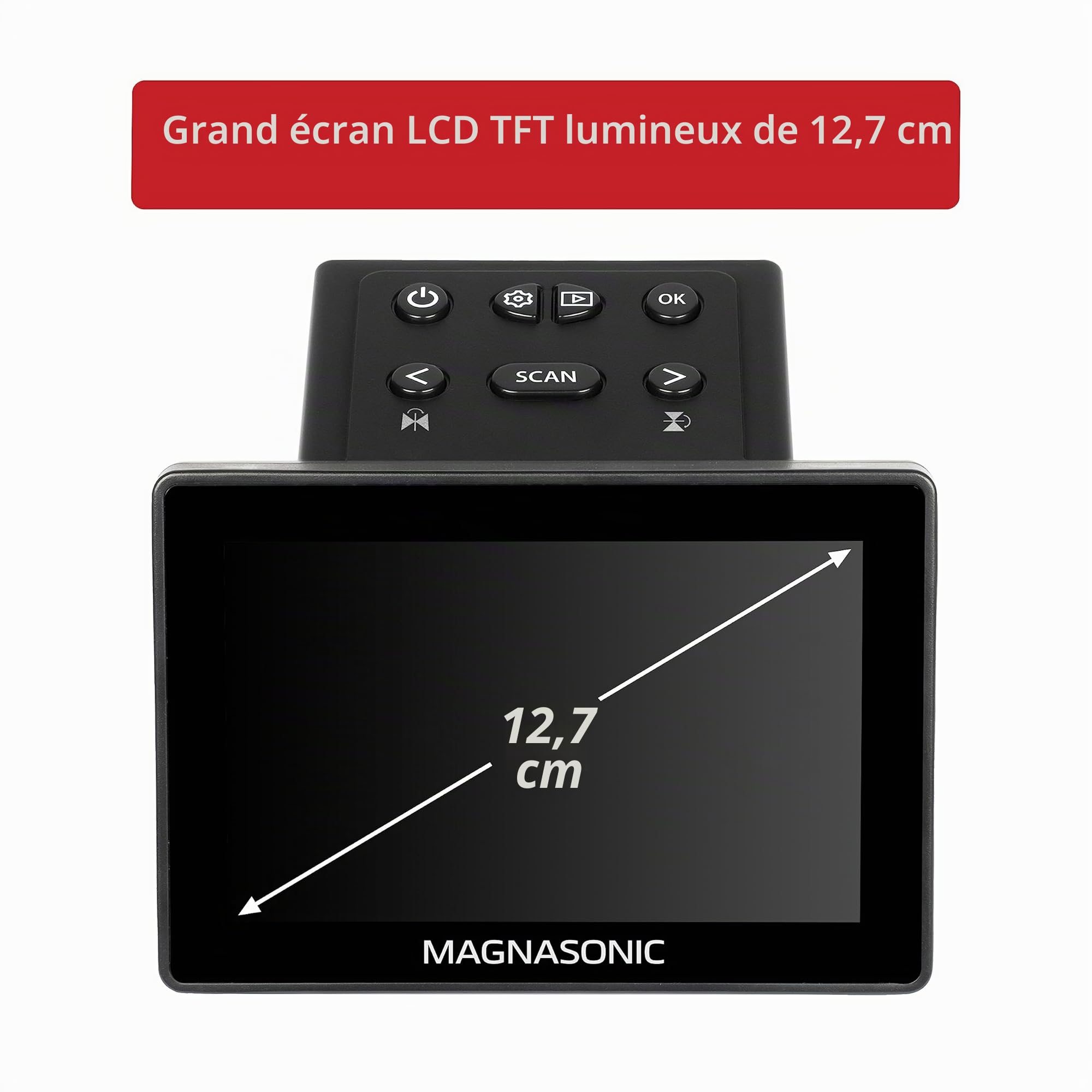 Magnasonic Scanner de Film Tout-en-Un de 25 MP avec Grand écran de 5" et HDMI, convertit Les Films 35 mm/126/110/Super 8 et 135/126/110 Diapositives en Photos numériques, mémoire intégrée