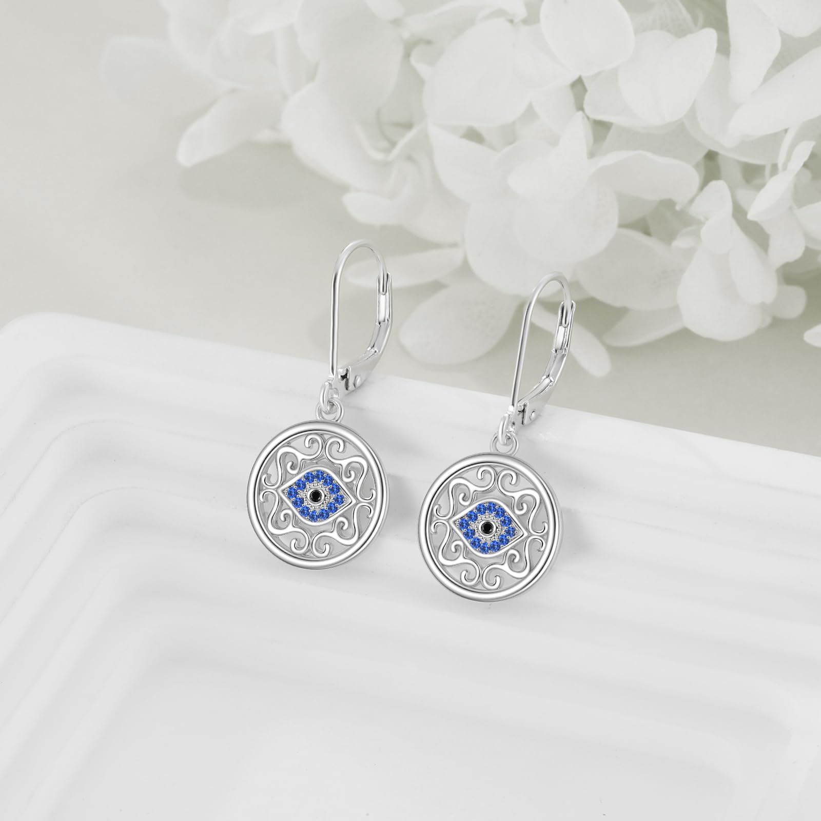 VONALA Pendientes de ojo turco para mujer, plata de ley 925 con cierre de palanca para mujeres y niñas