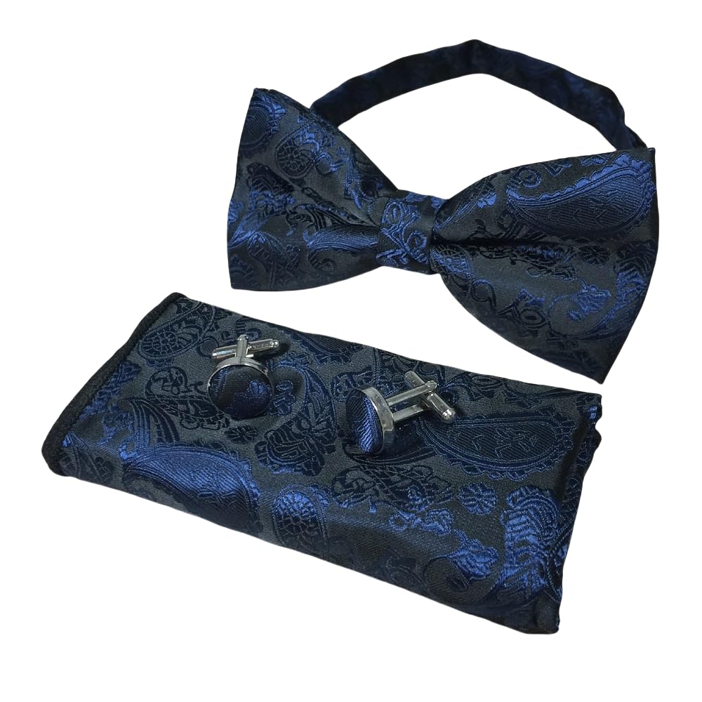 Men Big Boy Bow Tie Handkerchief Set Bowties Cufflinks Pocket Square Set