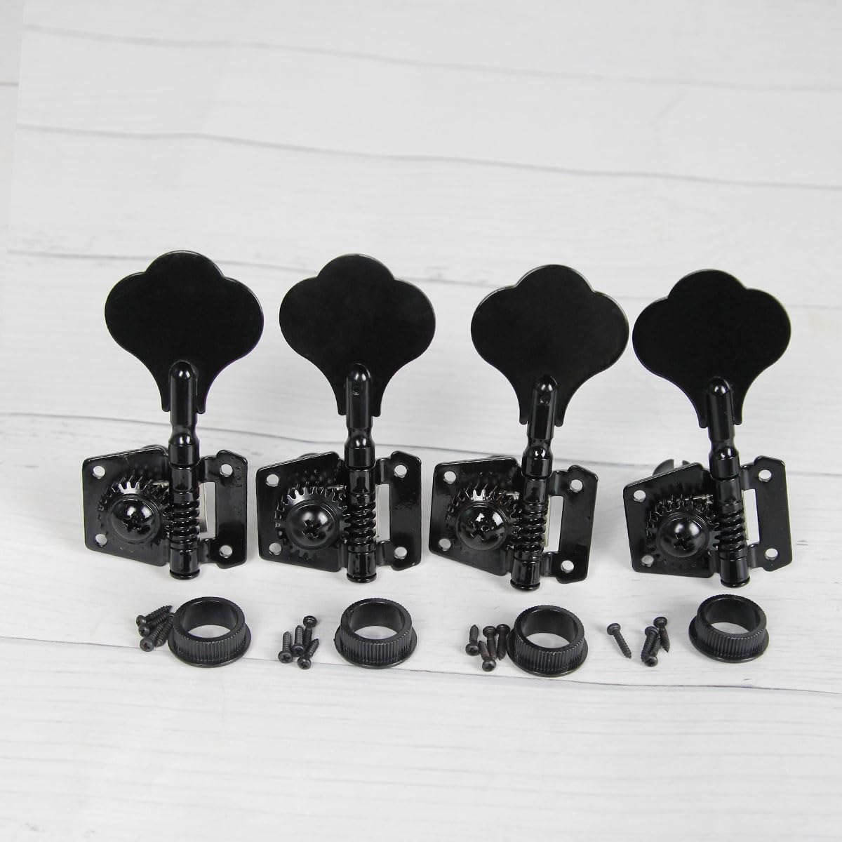 FLEOR 4Pcs Left Handed Vintage Open Gear Bass Guitar Tuning Keys PB JB Bass Guitar Tuning Machine Head 4L Black