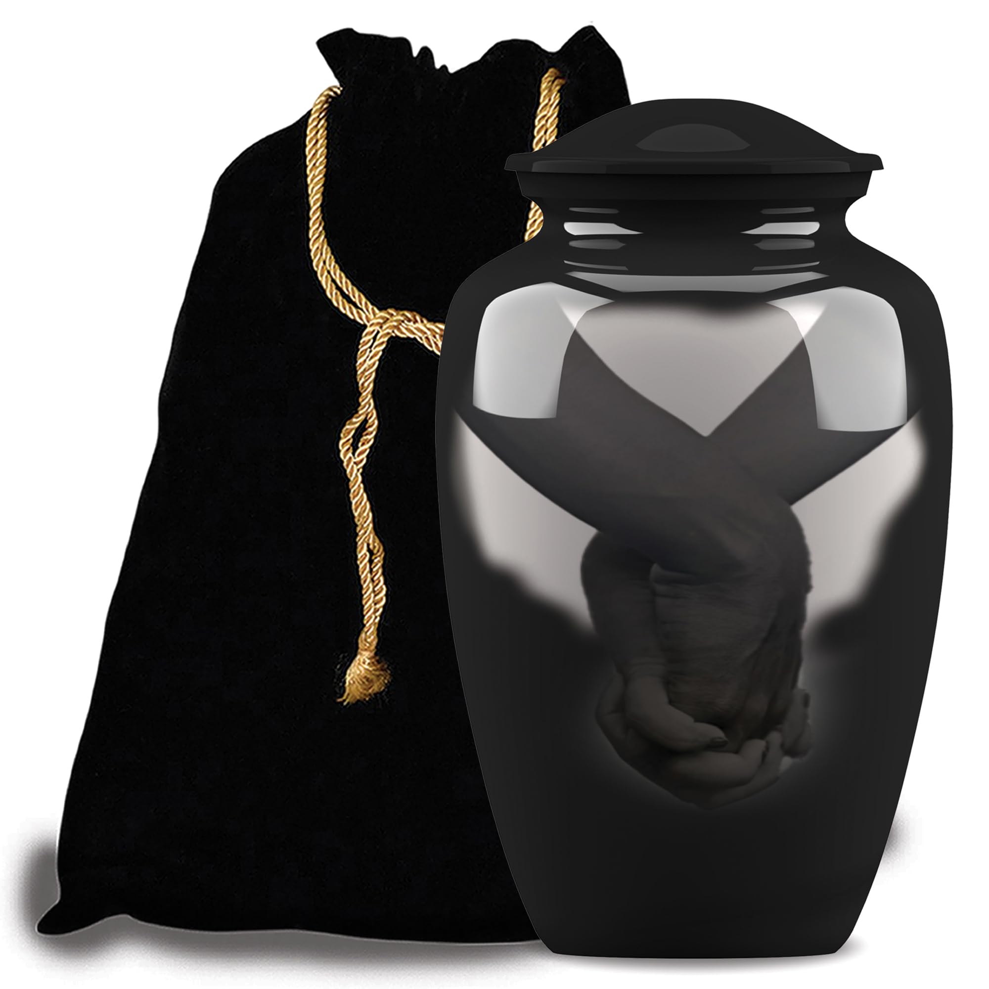 Forever URNS Adult Cremation Funeral Urn with Classic Loving Hand Theme for Human Ashes of Female & Male | 200 cu in | Large | Multicolor | Completely Handcrafted with Velvet Protection Bag โ image 1