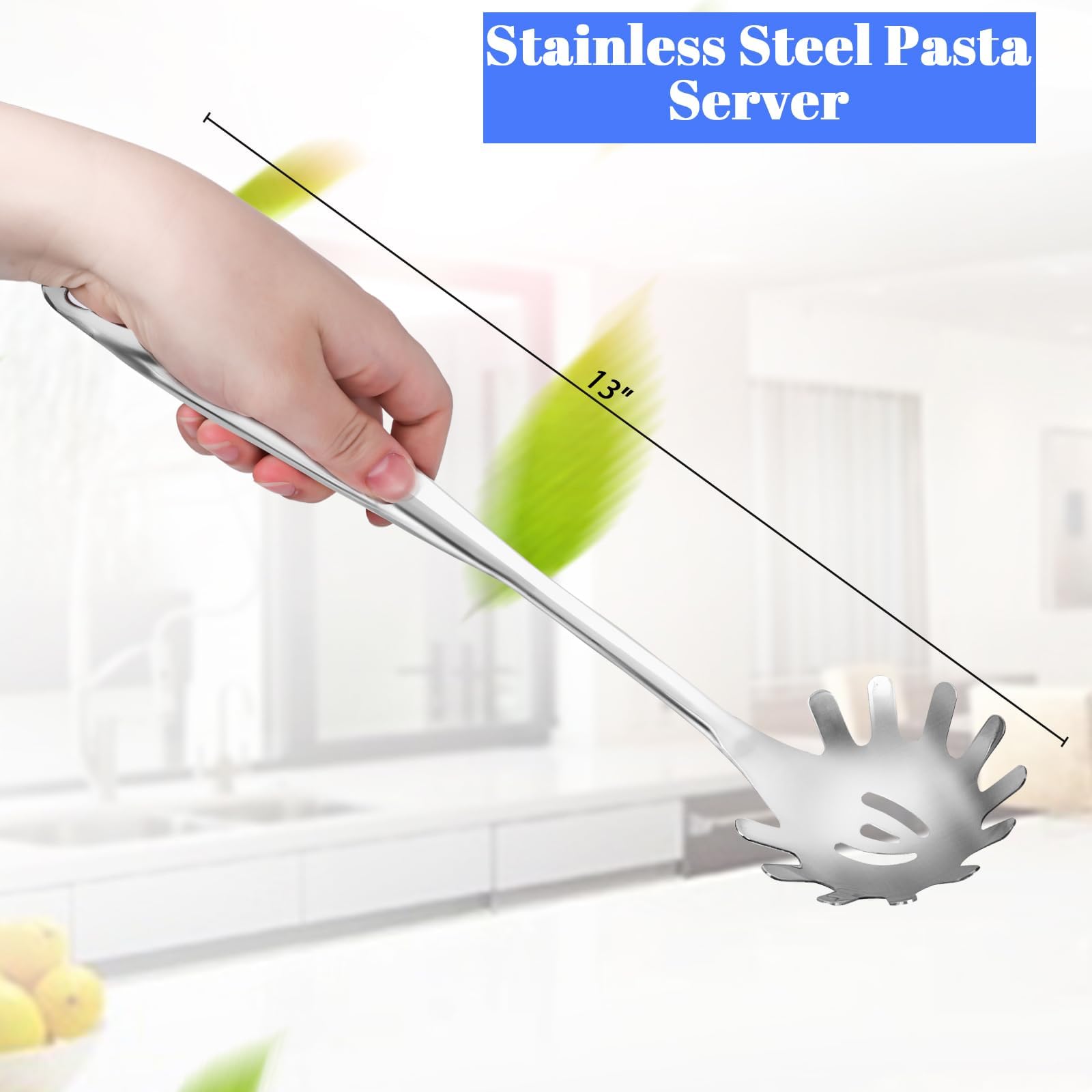 1 Pieza Cuchara para Espagueti,Servidor para Pasta,Cuchara para Pasta de Acero Inoxidable,Tenedor para Pasta,Apto para Lavavajillas,Para La Cocina Casera