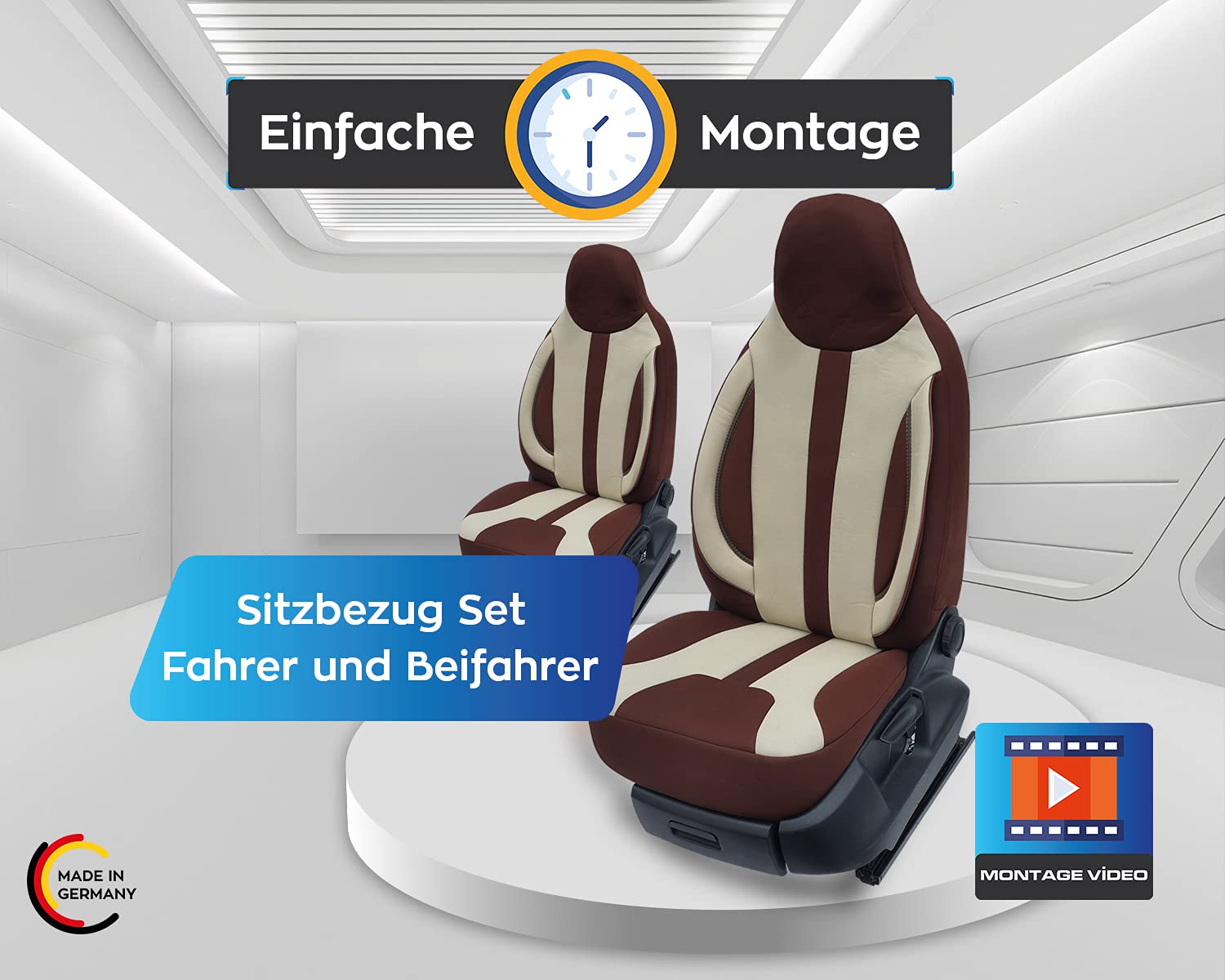 Set di coprisedili per sedile pilota e passeggero compatibili con camper FIAT Ducato, Pössl, Knaus, Adria, Carthago, Pilote Laika WPL412 beige/marrone
