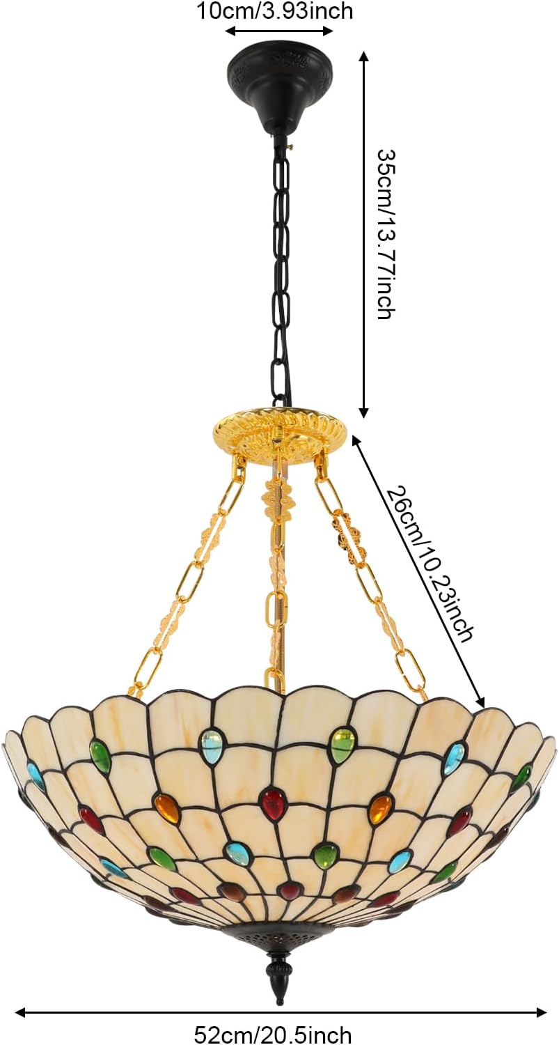20inch Tiffany Pendant Light Fixture 5-Light Ceiling Light Vintage Chandeliers Light Stained Glass Ceiling Lamp Fixture Adjustable Height for Living Room Stairway Foyer Entryway
