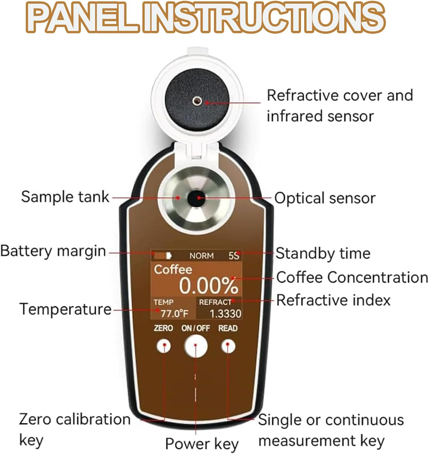Coffee TDS Refractometer, Digital Coffee Concentration Meter with 0~25% Range and 0.01% Resolution, Backlight Display, Accurate 10 Consecutive Tests, for Coffee Traders and Enthusiasts