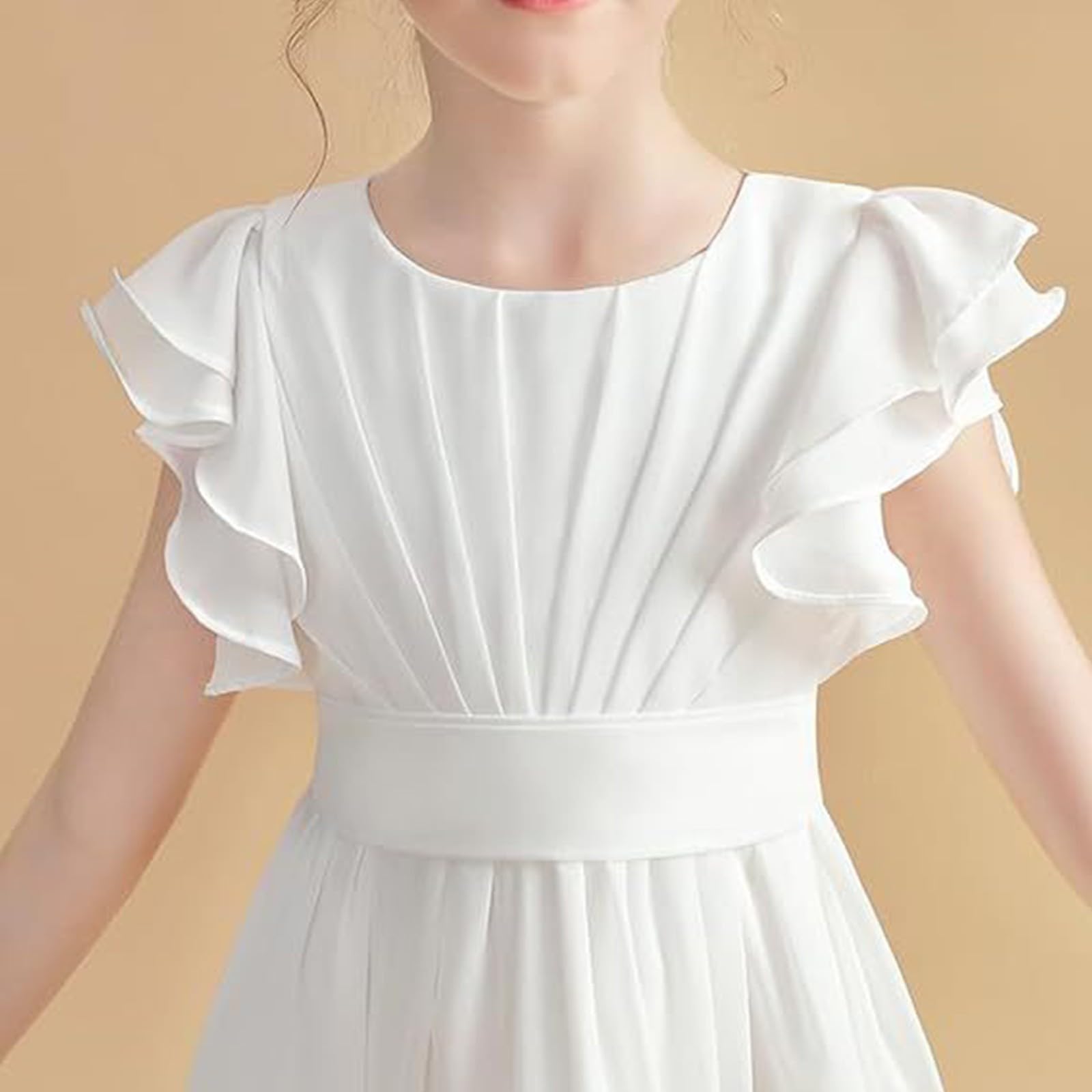 Maxi abito da bambina a maniche corte con scollo rotondo a pieghe per bambini eleganti gonne da principessa in tulle per matrimoni