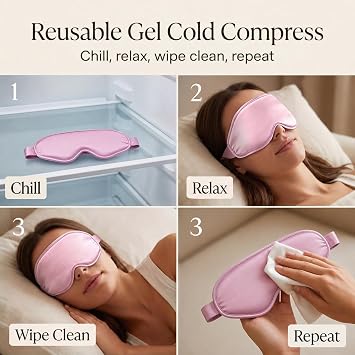 Cooling Eye Mask for Puffy Eyes, Pink Self Care Gifts for Women, Reusable Gel Ice Pack Cold Compress for Headache & Migraine Relief, Adjustable Weighted Sleep Mask for Tired Eyes, Relaxation & Spa