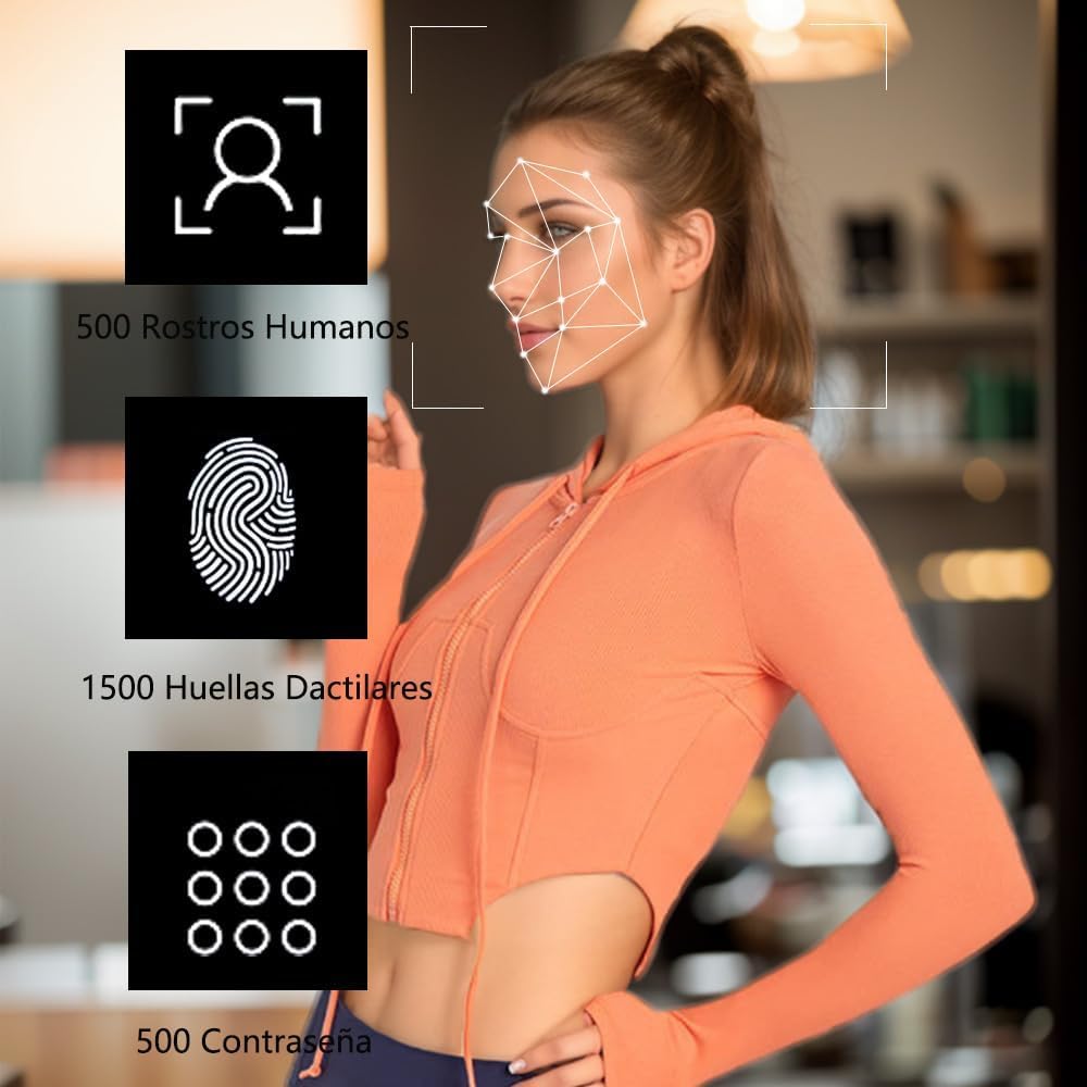 Máquina de Asistencia,Máquina Fichar de Asistencia Biométrica de Huella Dactilar con Sistema Española Pantalla LCD, 500 Rostros y 1.500 Huellas Dactilares,Azul