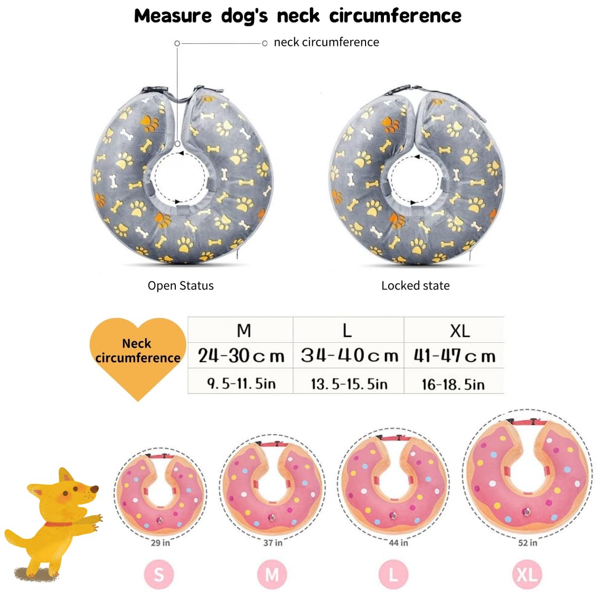 Little Bean Inflatable Dog Elizabethan Collar Soft Dog Cone Collar Soft Protective Recovery Pillow for Big Dogs Prevent Pet from Licking Biting Wound Healing (Blue Donuts - Image 2