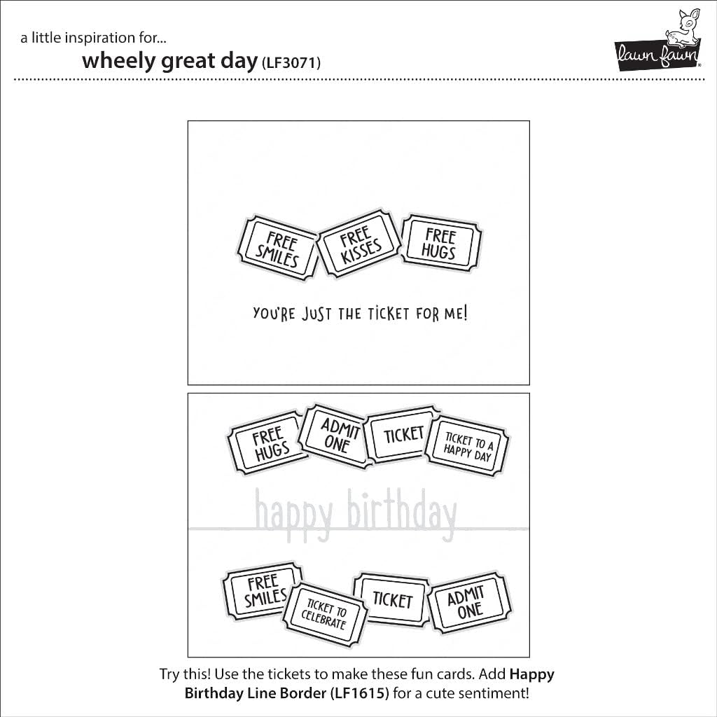 Lawn Fawn LF3071 Wheely Great Day 4X6 Clear Stamp Set