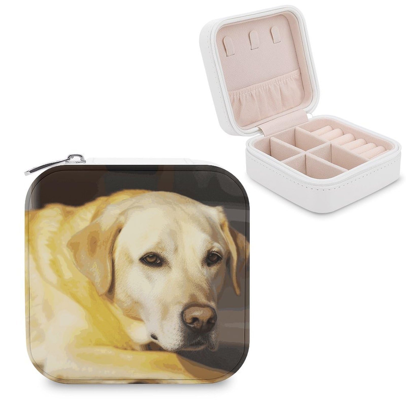 JTREHY Travel Yellow Dog Jewelry Case Portable Display Storage Box PU Leather Mini Jewelry Travel Case Personalized Travel Jewelry Organizer Small Jewelry Box for Women