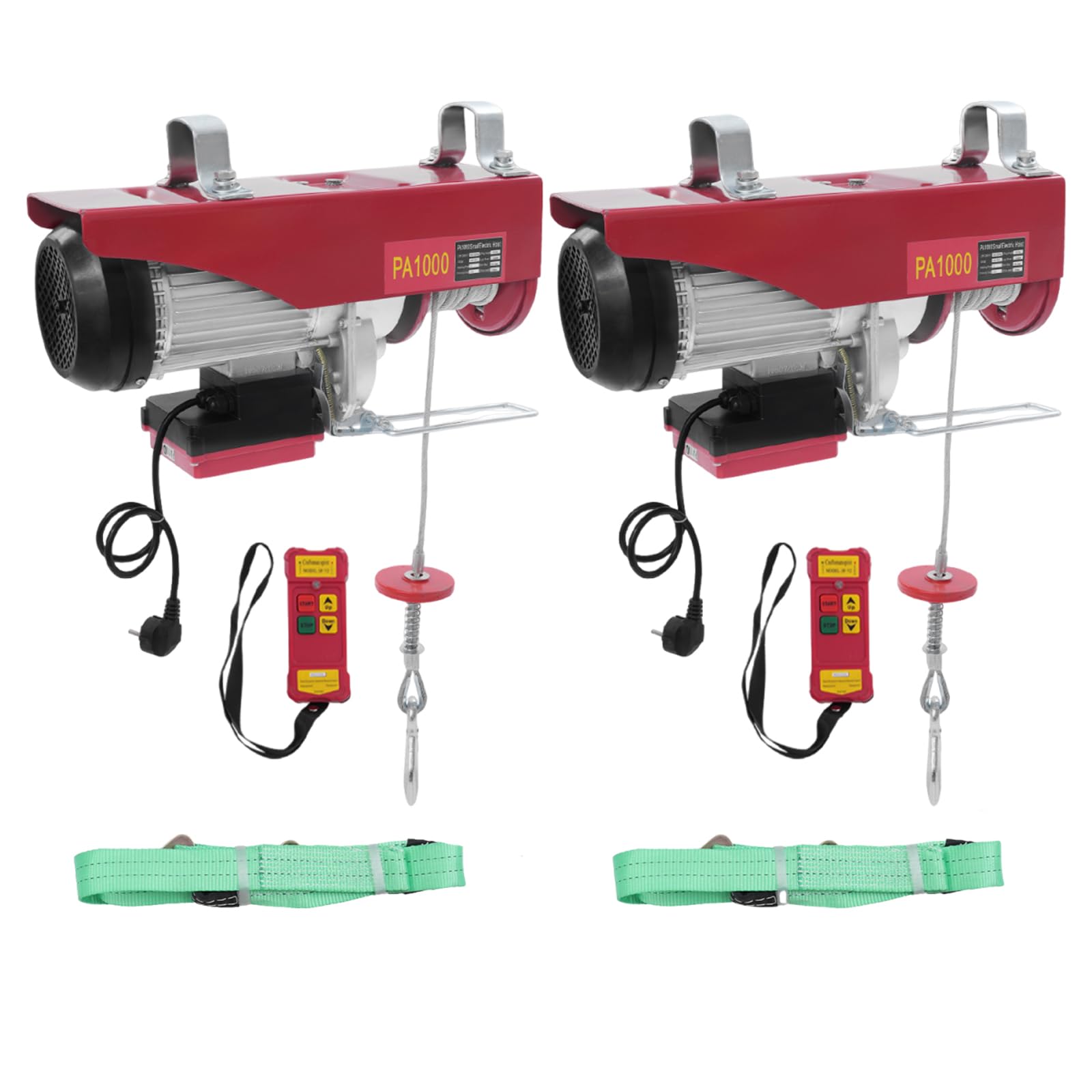 2 unidades Cabrestantes Eléctricos 800W 220V 50Hz Polipasto Eléctrico con Control Inalámbrico IP40 Polipasto Eléctrico con Eslingas, 500kg-1000kg Capacidad de Carga