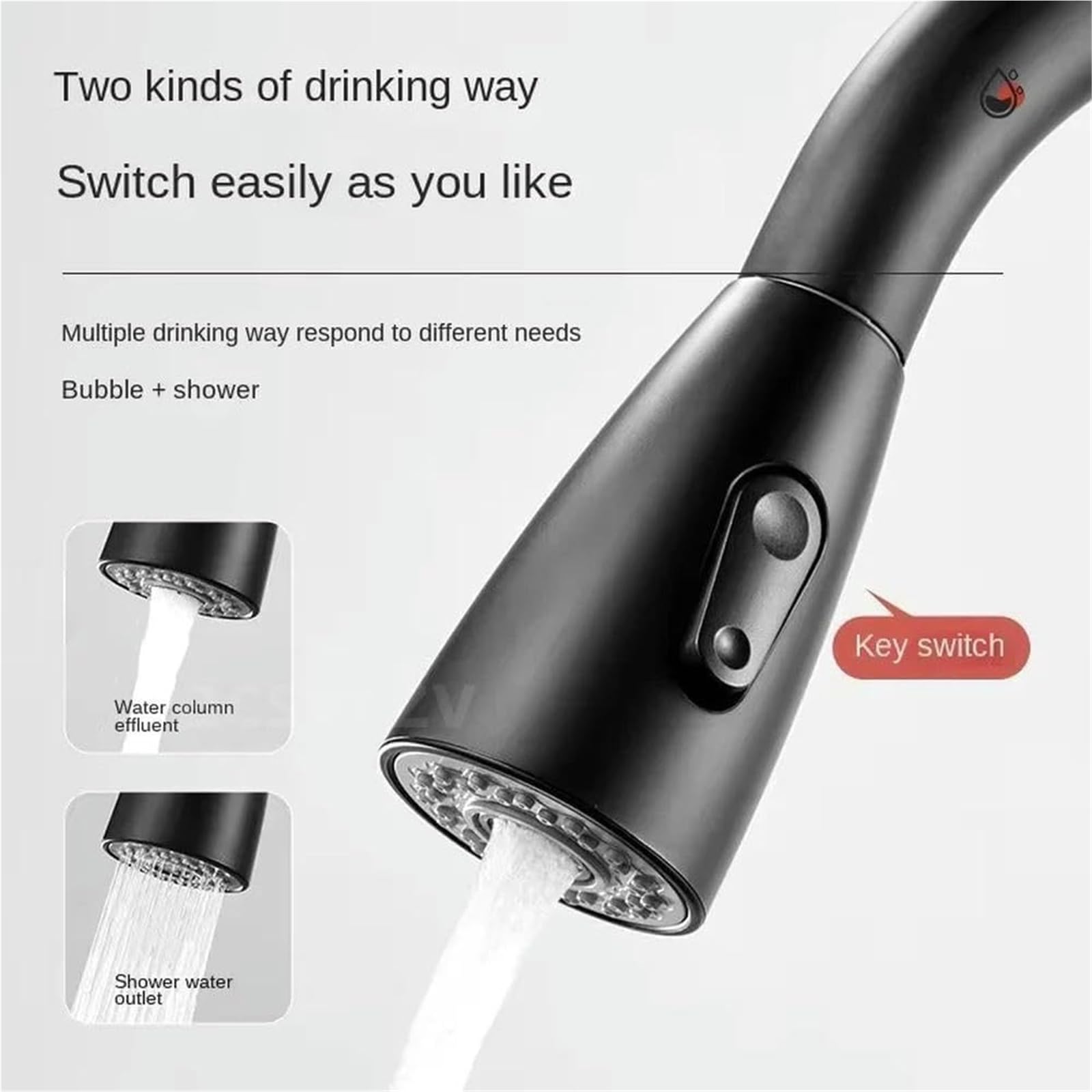 Adapter do kranu, obrotowy adapter dyszy kranu do zlewu kuchennego, obrotowy 360° kran teleskopowy, dwa tryby wylotu wody, możliwość przełączania, modny kran, odpowiedni do umywalki łazienkowej(Black)