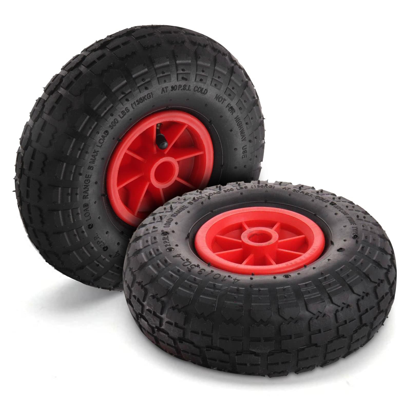 Youyijia 2 Pcs Wheelbarrow Wheel 10" Pneumatic Tyre 3.5/3.0-4 Rubber Puncture Proof Wheel 20mm Axle Shaft Heavy Duty Replacement Wheel for Sack Truck Cart