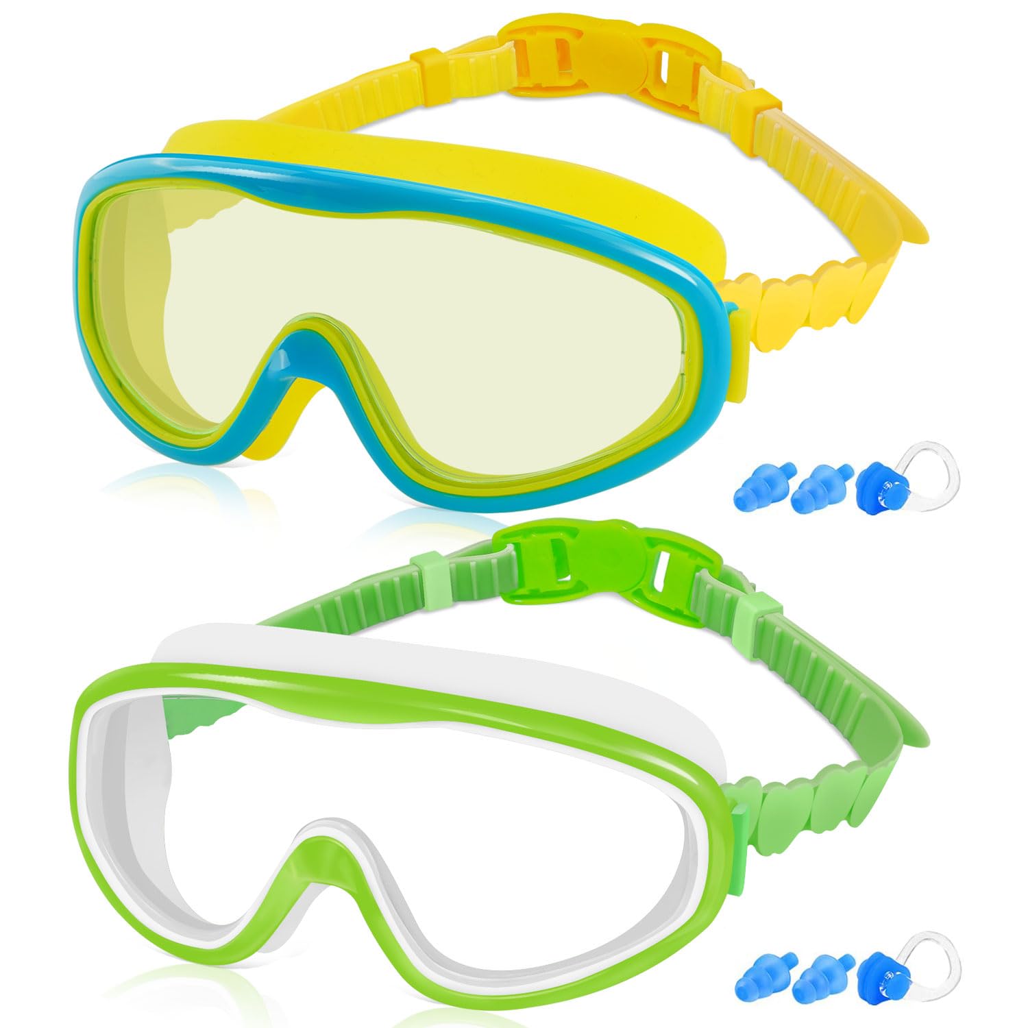 COOLOO Kids Swim Goggles for Age 3-15, 2 Pack Kids Goggles for Swimming with Nose Cover, No Leaking, Anti-Fog, Waterproof