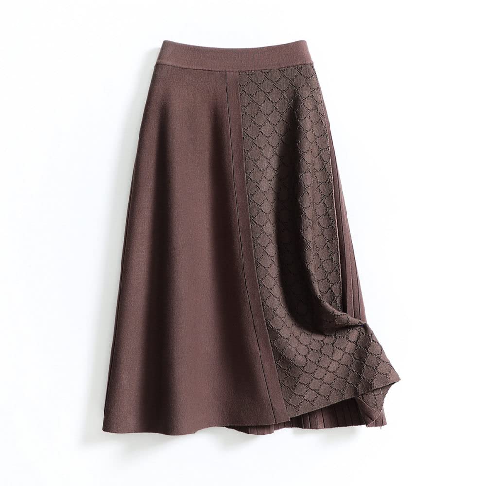 Röcke Damen,Damen Midi Rock Braun Elastisch High Taille Gestrickt Jacquard Faltenrock Spleißen Vintage A-Line Swing Ruched Elegant Lange Röcke Für Mädchen Damen