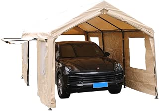 SORARA Carport 10 x 20 ft Heavy Duty Canopy Garage Car Shelter with Windows and Sidewalls, Beige