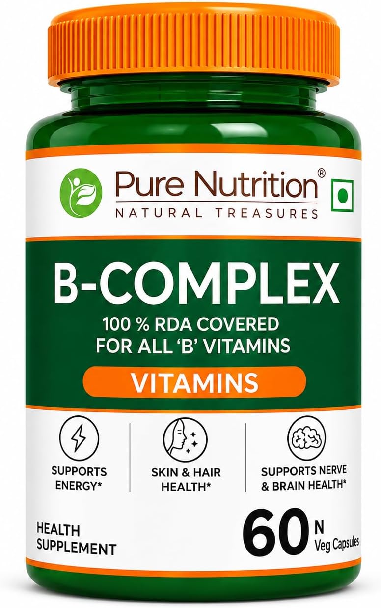 – B-Complex 60 Veg Tabs – 100% RDA of B1, B2, B3, B5, B6, B9 | Boosts Immunity, Supports Hair Growth, Energy & Overall Health for Men & Women