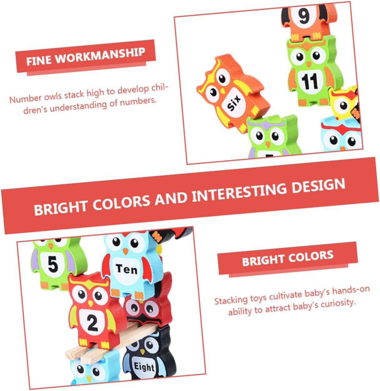 BESPORTBLE Colorful Owl-Shaped Wooden Building Blocks for Safe Smooth Stackable Educational to Develop Logic Patience and Imagination for Boys and Preschool Learning and Playtime