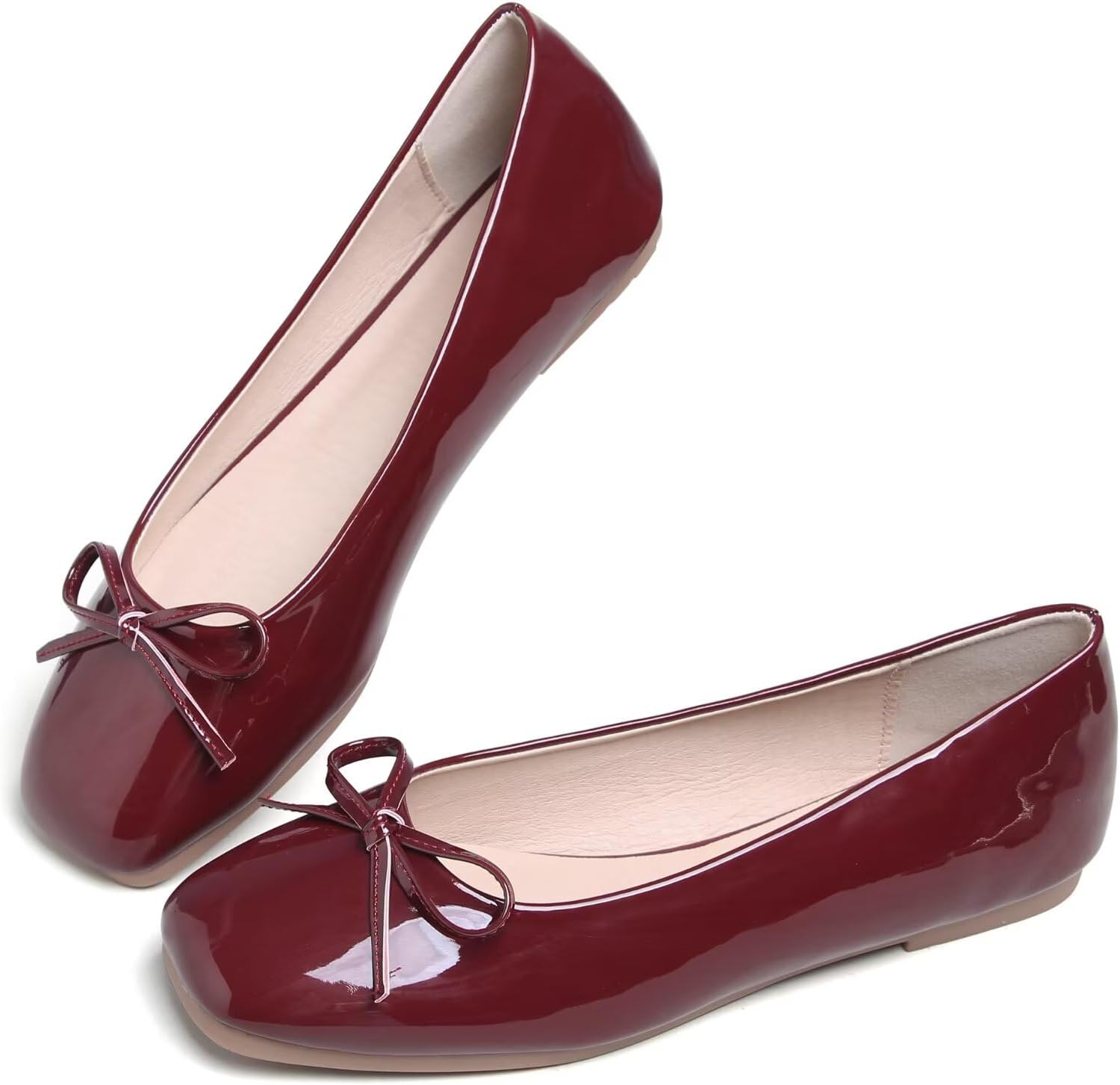 WENJIAZHIZHI Square Toe Bow Suede Flats Slip-On image 4