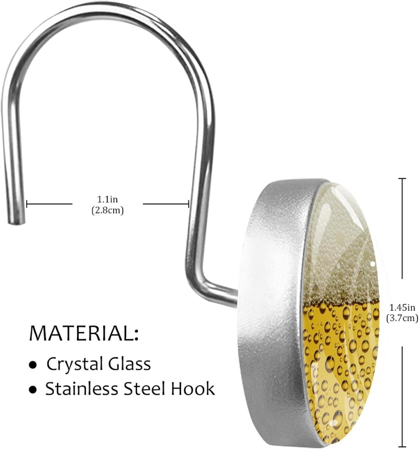 Beer, Shower Curtain Hooks Rings Circle rustproof Stainless Steel with 3D Pattern for Bathroom Shower Rod (12 Piece Set)