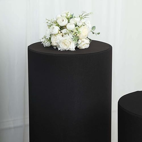 Vista 8 de Efavormart - Juego de 5 fundas de soporte para caja de exhibición cilíndrica de elastano, color negro, fundas elásticas para pilar de pedestal, 160