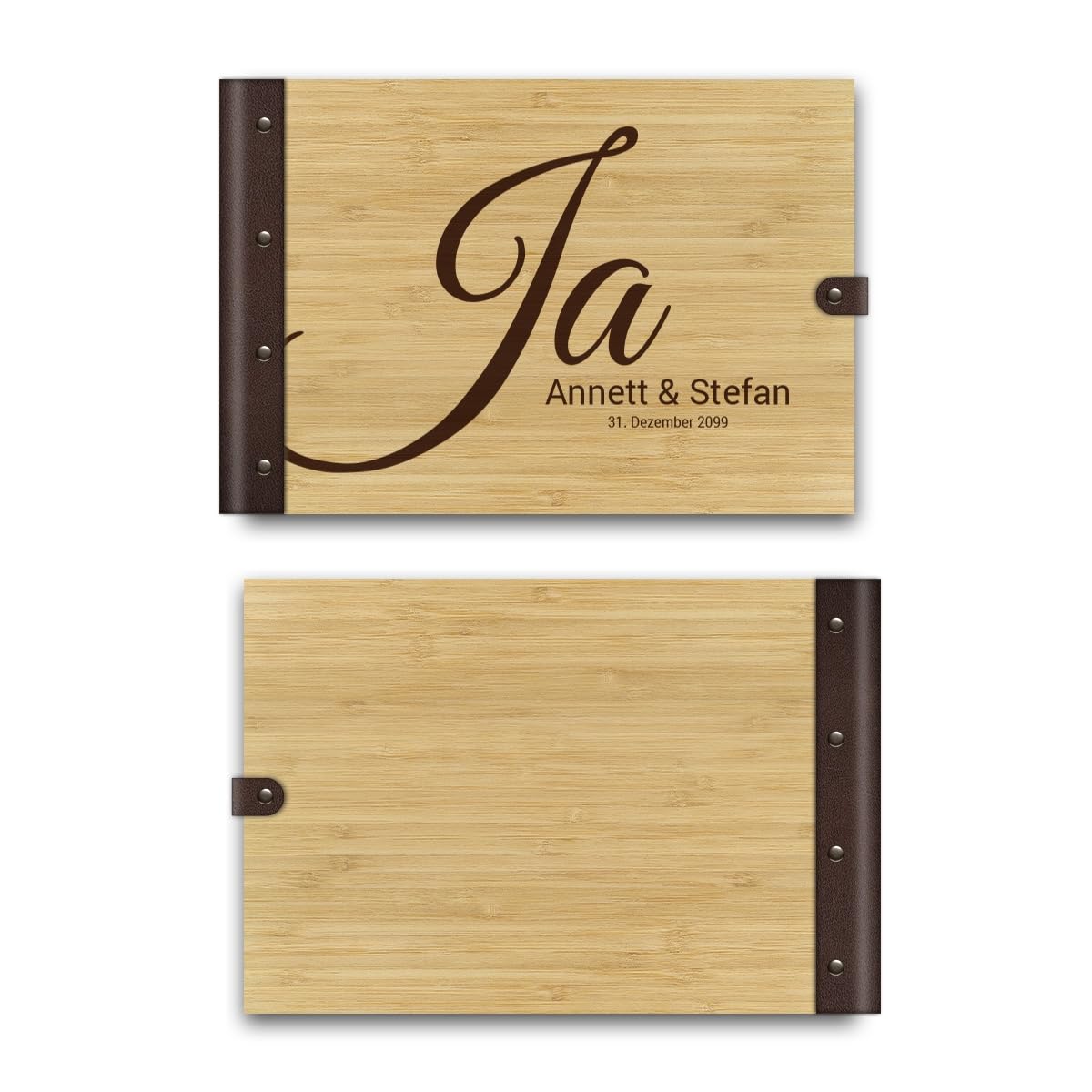 Personalisiertes Hochzeit Gästebuch echtes Holz DIN A4 Hochzeitsbuch mit Lasergravur - Ja - mit 72 Blatt / 144 Seiten Naturpapier Weiß