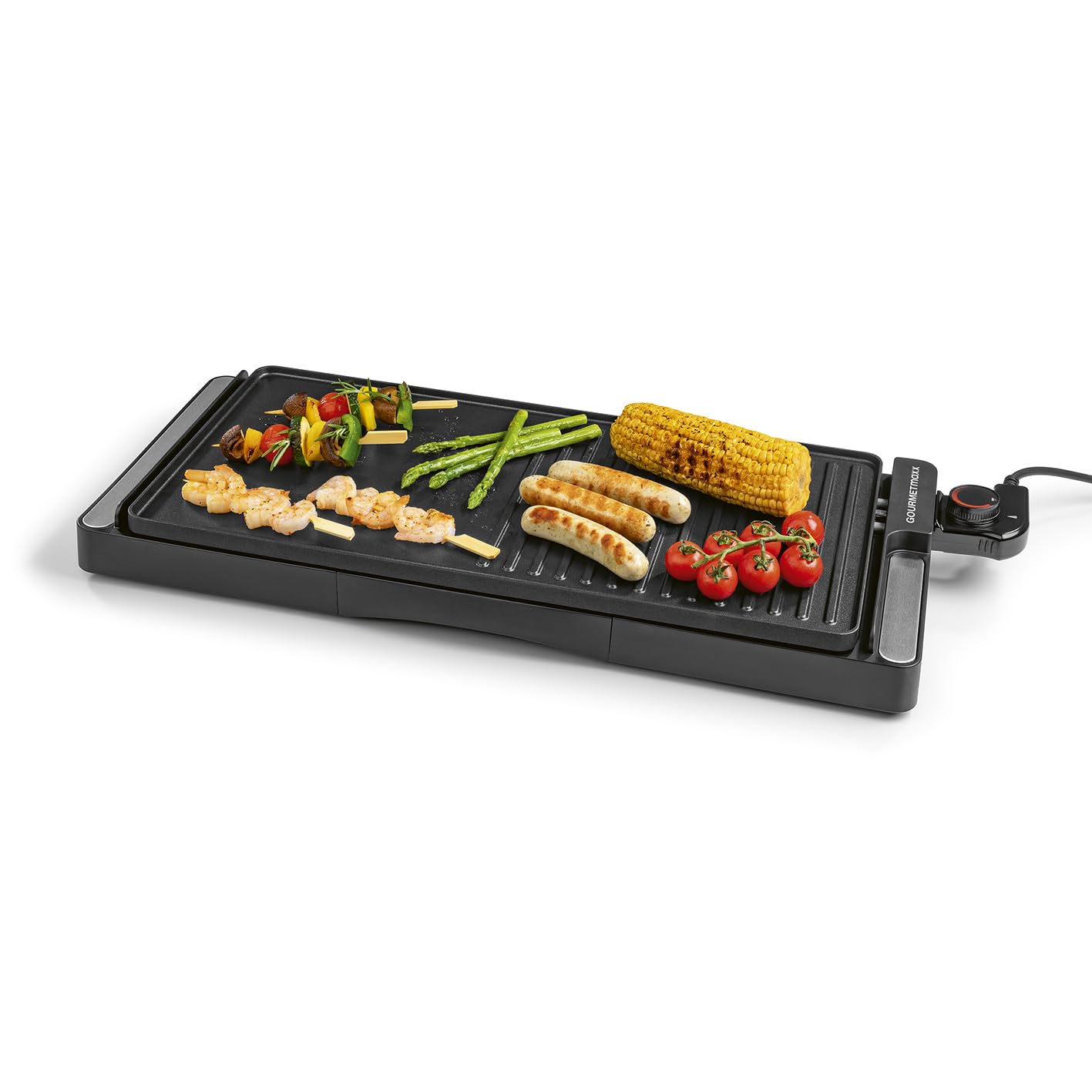 GOURMETmaxx elektrischer Tischgrill | Rauchfreier Elektrogrill 2200W | Grillplatte mit 2 Grillflächen & Antihaftbeschichtung für leichte Reinigung | BBQ Grill mit stufenloser Temperatureinstellung