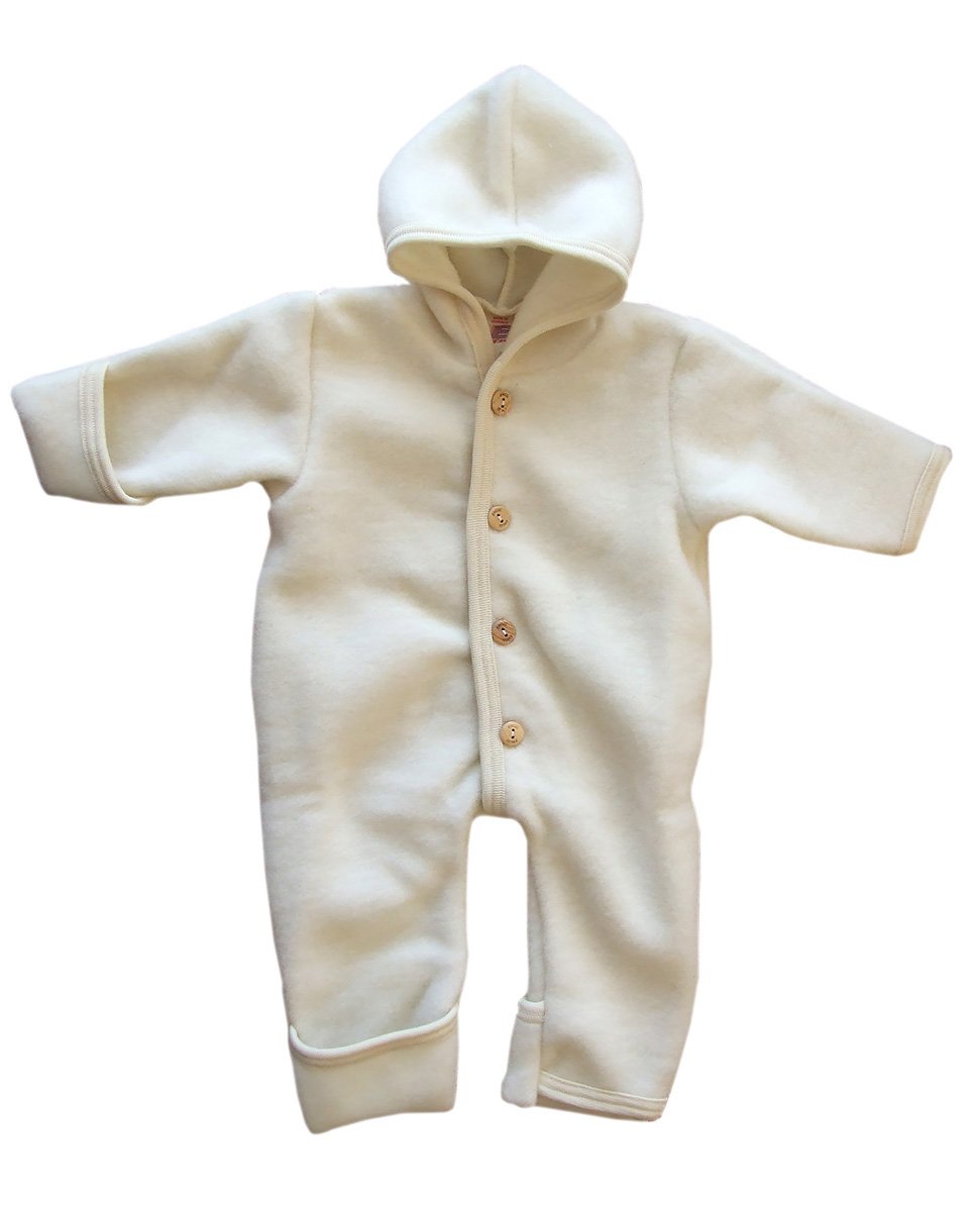 Engel, Lana organica Merino - Tutina neonato in pile, con cappuccio, con piedistallo beige 0-3 mesi (50/56)
