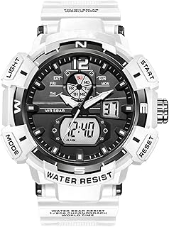 Relógio Masculino Analógico Digital Esportivo Grande Face Esportes ao Ar Livre À Prova D'Água Militar com Data Táticas Multifunções LED Cronômetro Exército, Branco