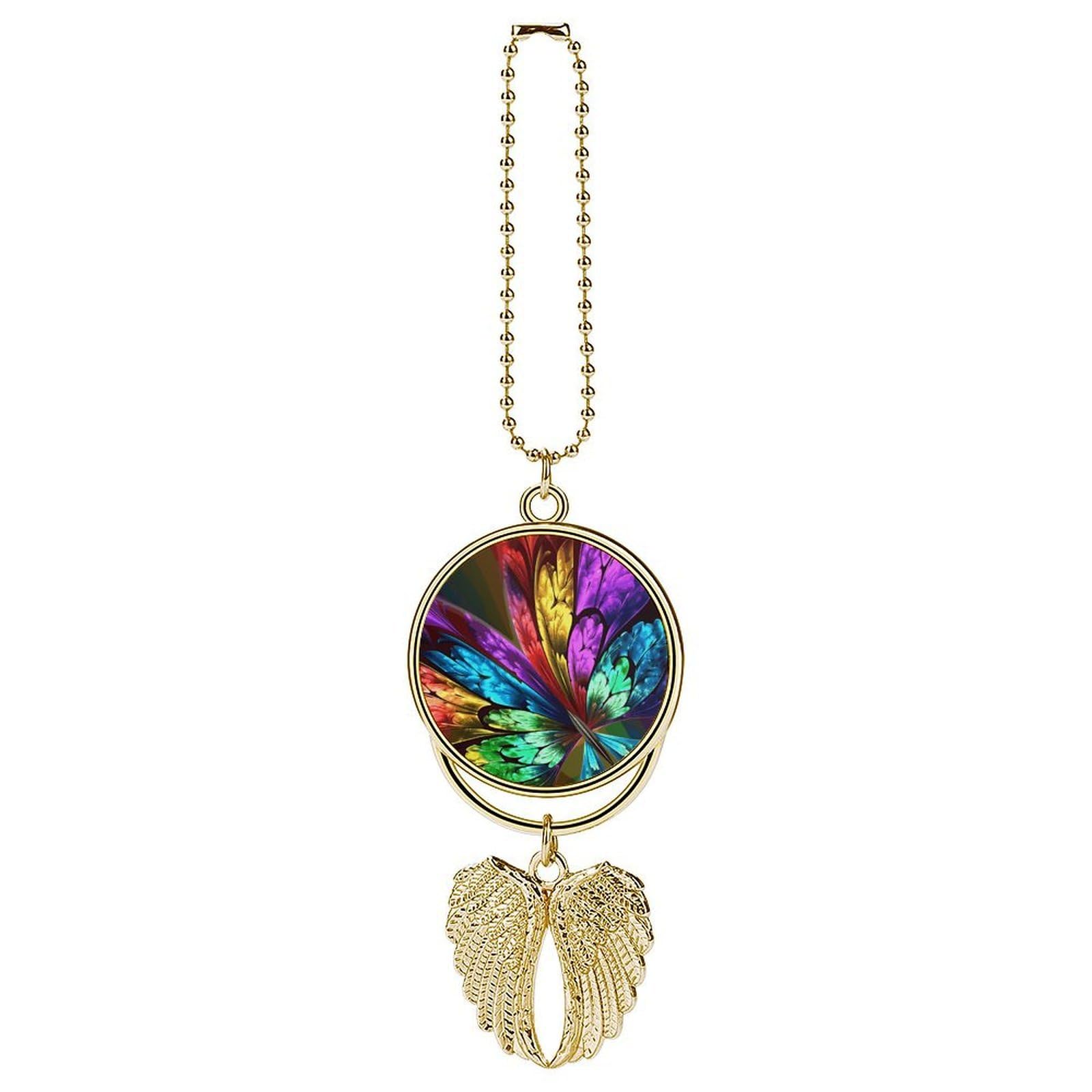 Rainbow Butterfly Car Pendant Hanging Swing Auto Rear View Mirror Hanging Car Rear View Mirror Charm Truck Hanger Ornament Charm for Car Rear View Mirrors Accessories