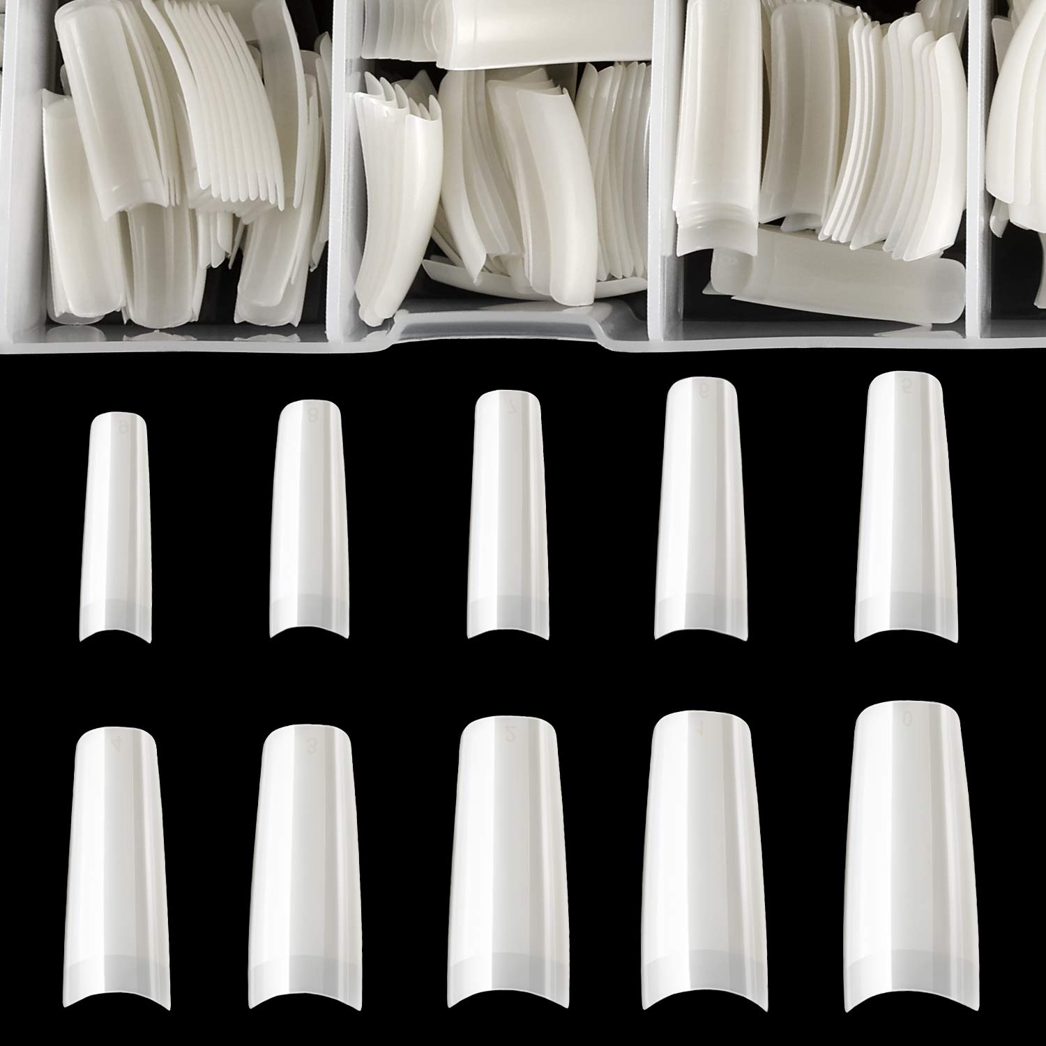 French False Nail Tips, iBealous 500pcs Acrylic Coffin Fake Nails Half Cover with Box for Nail Salons and DIY Nail Art, 10 Sizes (Clear): Beauty