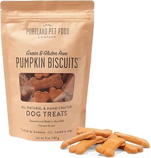 Portland Pet Food Pumpkin Grain-Free Dog Treats - Human-Grade Vegan Biscuits for Picky Eaters, Seniors & All Breeds, USA-Made 5oz
