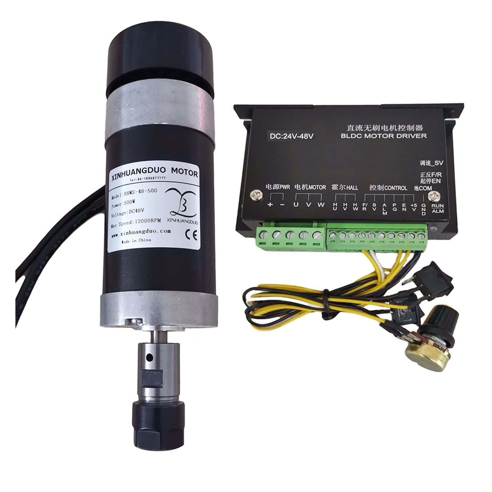 Wrzeciono 48v 500W ER16 bezszczotkowy wrzeciono + 57MM zacisk ze śrubami + 48V sterownik silnika + 48VDC 10.5A zasilacz(Package3)