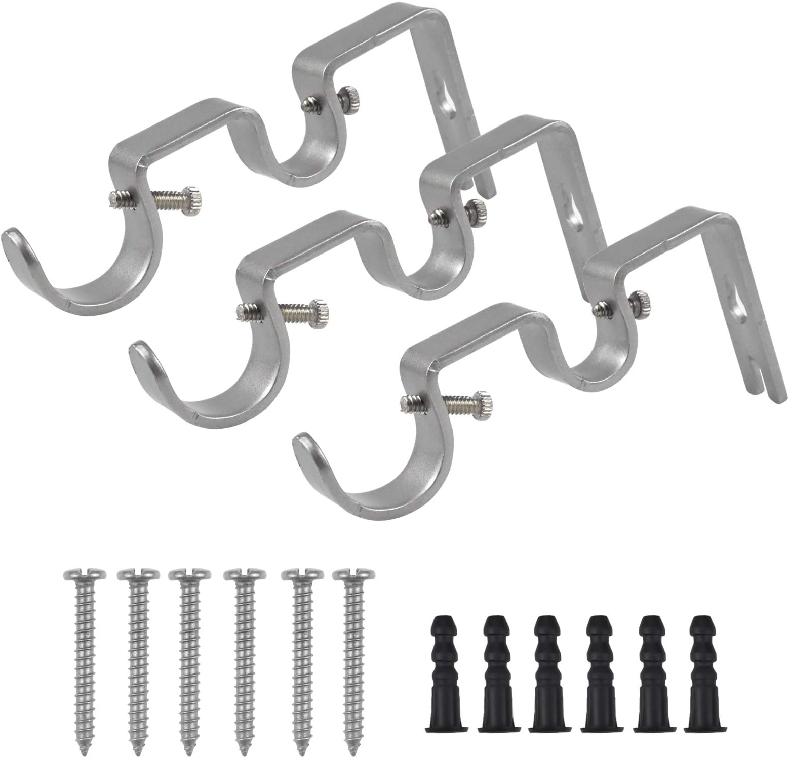 3 Pcs Double Curtain Pole Bracket, Curtain Rod Brackets Set, Heavy Duty