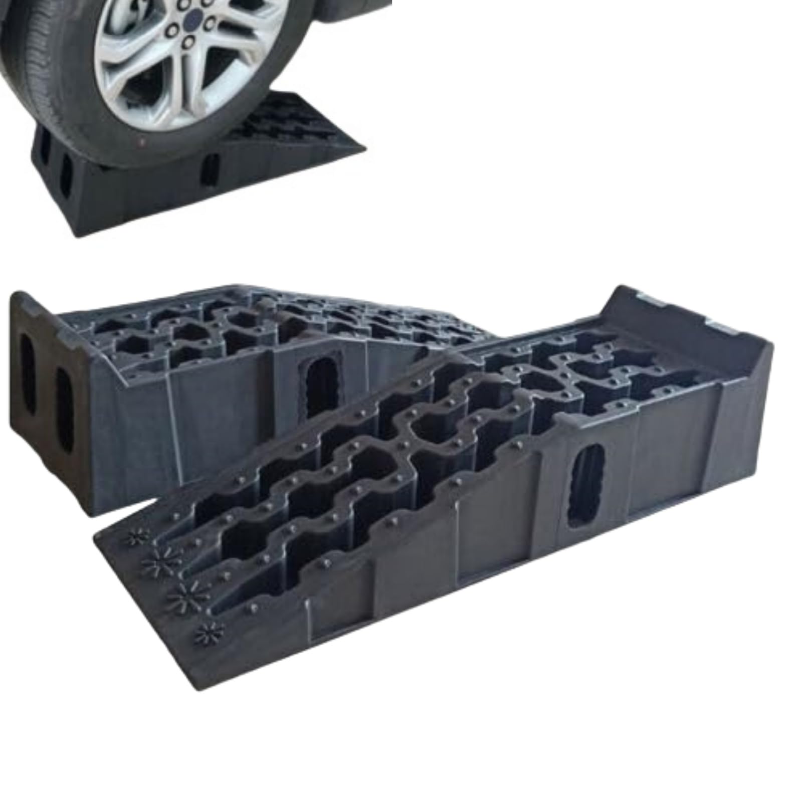 1 par de rampas de 7,25 tonos, 24,5 cm x 17 cm (ancho x alto), rampa para coche, rampa de acceso para vehículos, altura de elevación de 17 cm, rampa de neumáticos robusta para cambio de